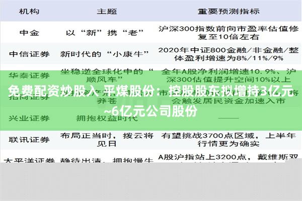 免费配资炒股入 平煤股份：控股股东拟增持3亿元~6亿元公司股份