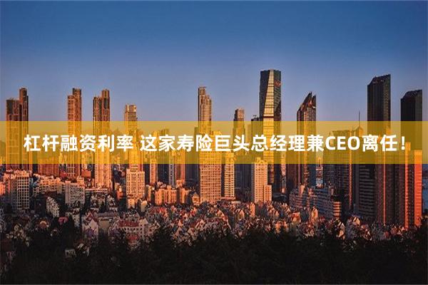 杠杆融资利率 这家寿险巨头总经理兼CEO离任！